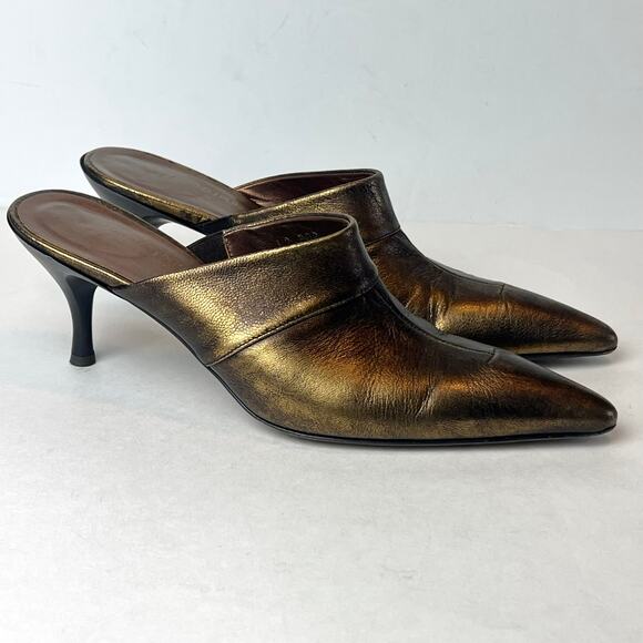 Donald J Pliner Shoes - Donald J. Pliner Leather Kitten Heel Pointy Toe Mules Copper Sz 7
